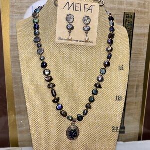 Artisan blue obsidian and pearl Elegant Silver Necklace.